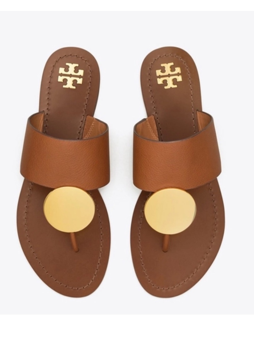 TORY BURCH Patos Disk Leather Sandals Mou Brown Size 9